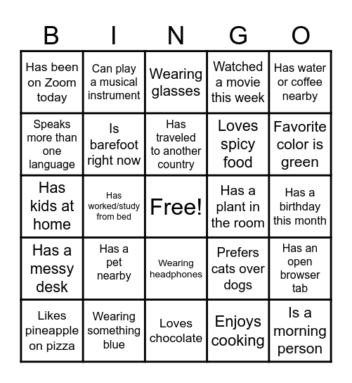 GET TO KNOW ME! Bingo Card