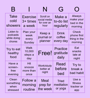 Habit Bingo Card