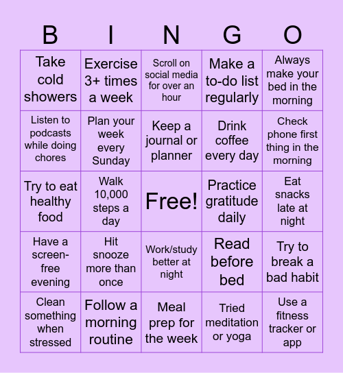 Habit Bingo Card