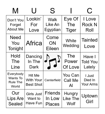 1980's Bingo Card