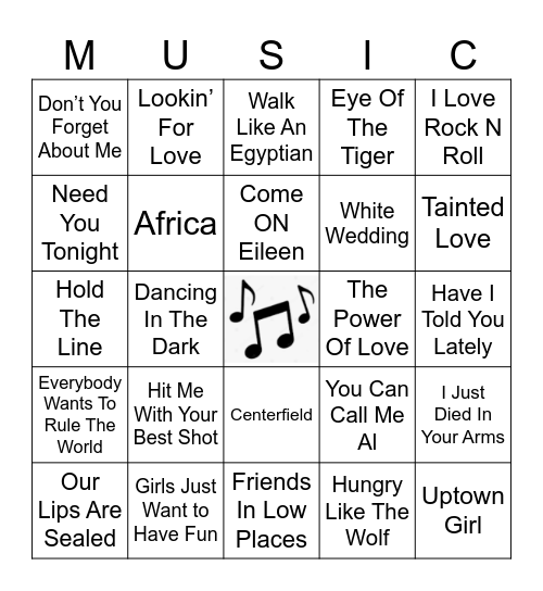 1980's Bingo Card