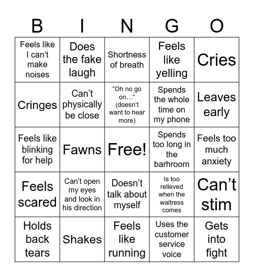 self reflection bingo Card