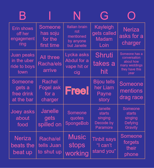 Juan’s Double Quince Bingo Card