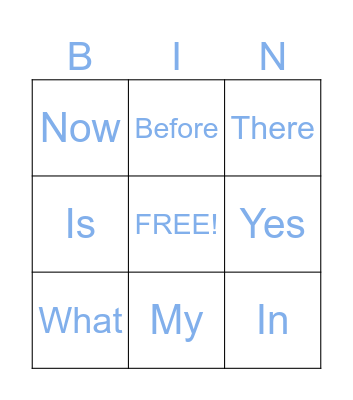 Sight Words Bingo Card