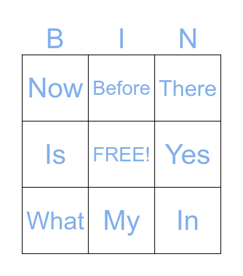 Sight Words Bingo Card