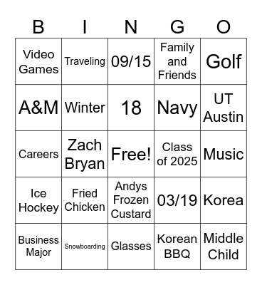 Untitled Bingo Card