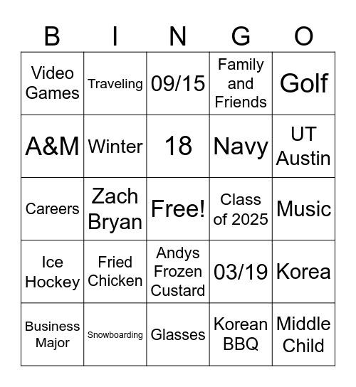 Untitled Bingo Card