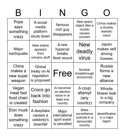 2nd half of 2025 bingo Card