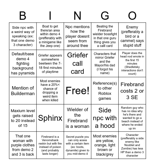 Block Tales demo 4 Bingo Card