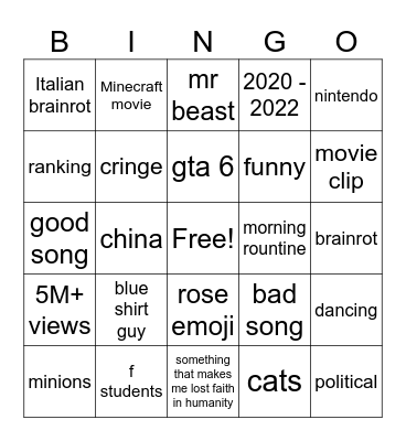 tiktok brainrot Bingo Card