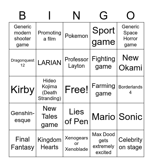 SGF 2025 Bingo Card
