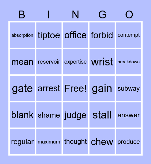 WORD BINGO! Bingo Card