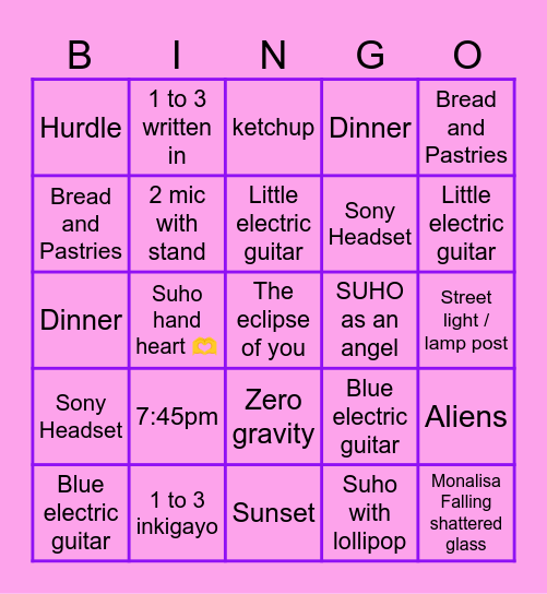 SUcavenger Bingo Card
