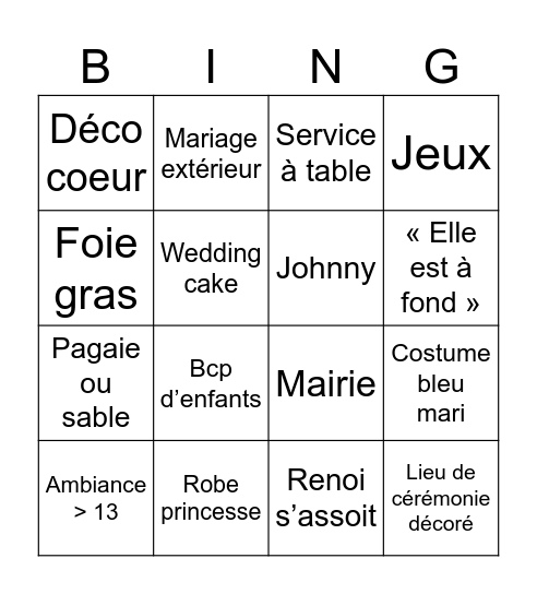 Romantisme au bord de l’eau Bingo Card