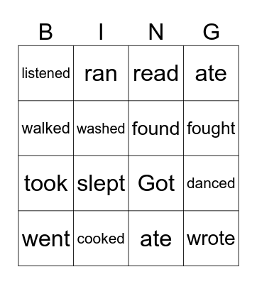 Past verbs Bingo Card