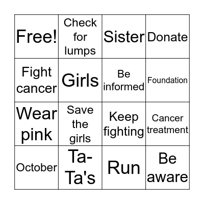 Breast Cancer Bingo Card