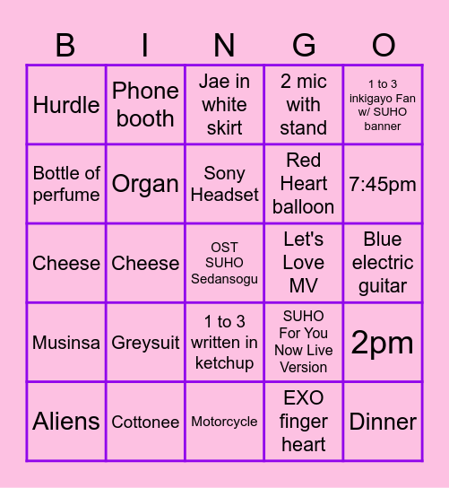 SUcavenger Bingo Card