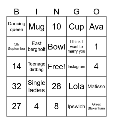 Abbie’s Hen Bingo Card