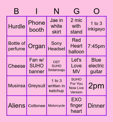 SUcavenger Bingo Card