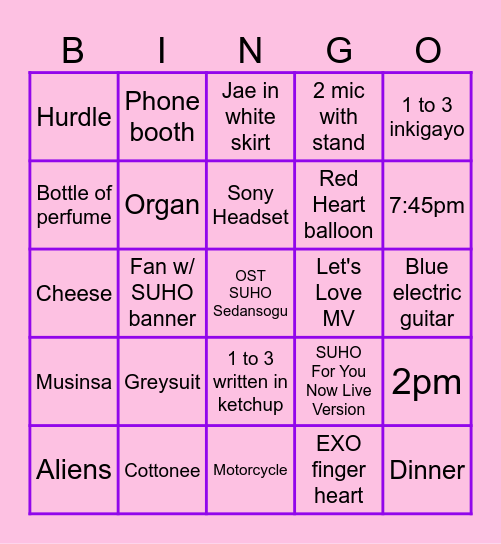 SUcavenger Bingo Card