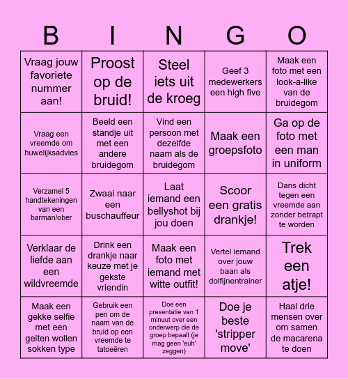 Vrijgezellenfeest Kelsey Bingo Card