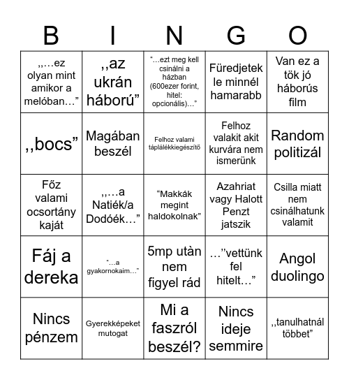 Fater Bingo Card