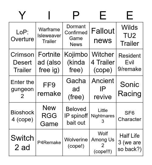 Pluh Pluh Pluh Bingo Card