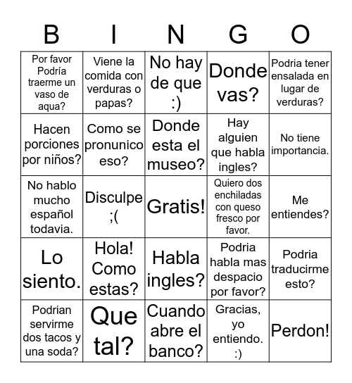 Saludos y Frases Bingo Card