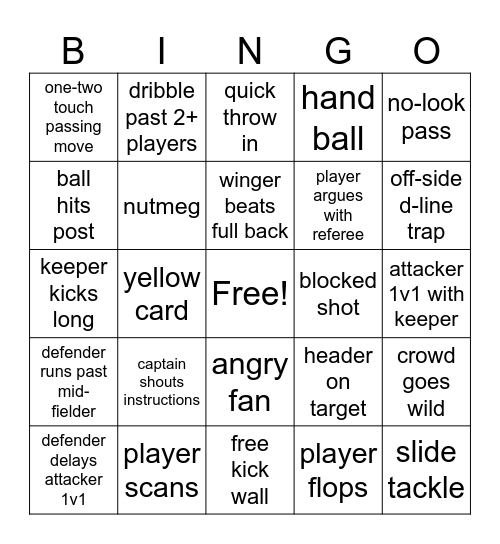 Champions League Final Bingo Card