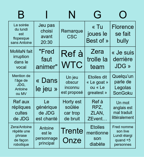 Bingo du lundi 2 Bingo Card