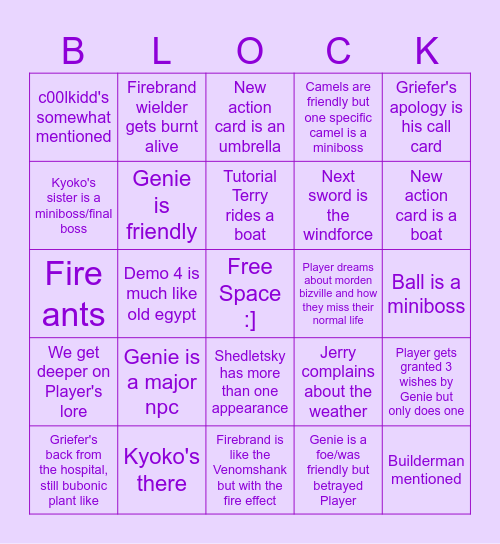 DEMO 4 BLOCK TALES BINGO Card