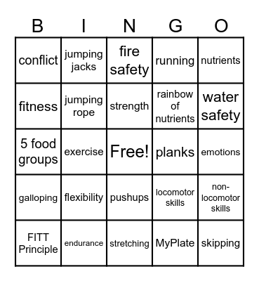 Health and PE Bingo! Bingo Card