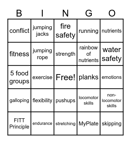 Health and PE Bingo! Bingo Card