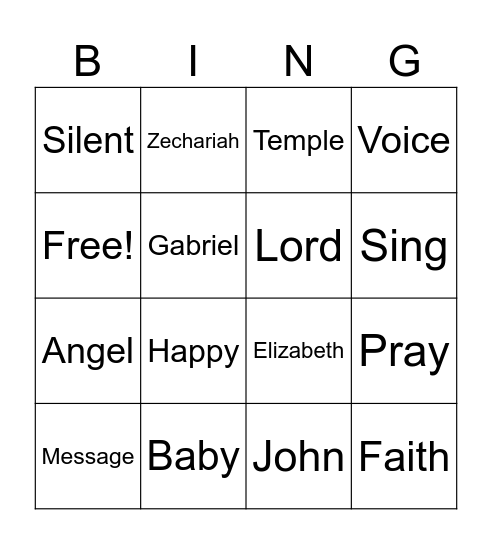 Luke 1:5-17, 57-79 Bingo Card
