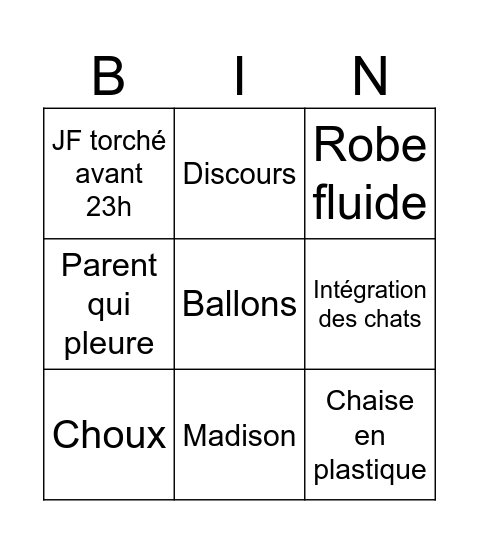 Mariage Bingo Card