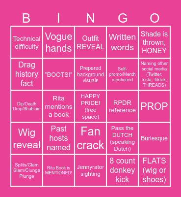 Rita Book's Twitchcon Drag Showcase Bingo 2025! Bingo Card