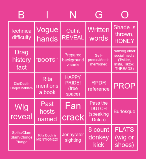 Rita Book's Twitchcon Drag Showcase Bingo 2025! Bingo Card