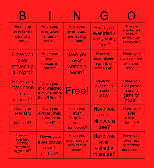 Have you ever...? Bingo Card