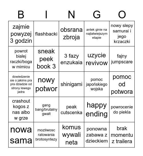 Mimic👅 Bingo Card