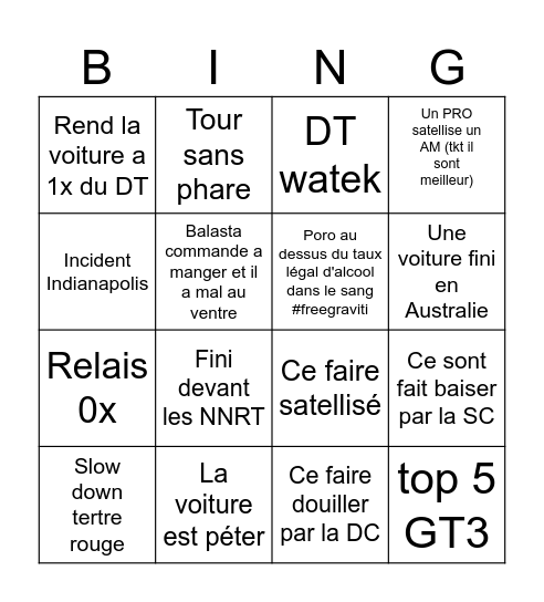 les 24h drole de le mans #vr46 Bingo Card