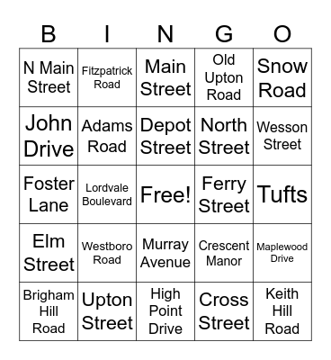 Grafton Bingo Card
