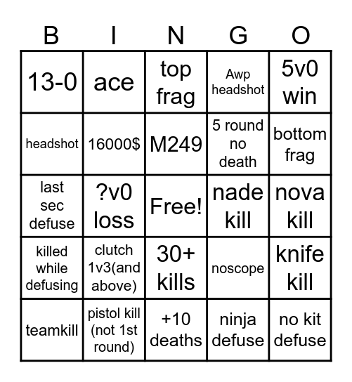 cs Bingo Card