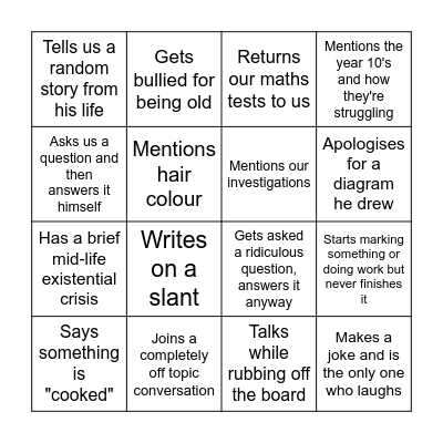 Maths Lesson Bingo Card