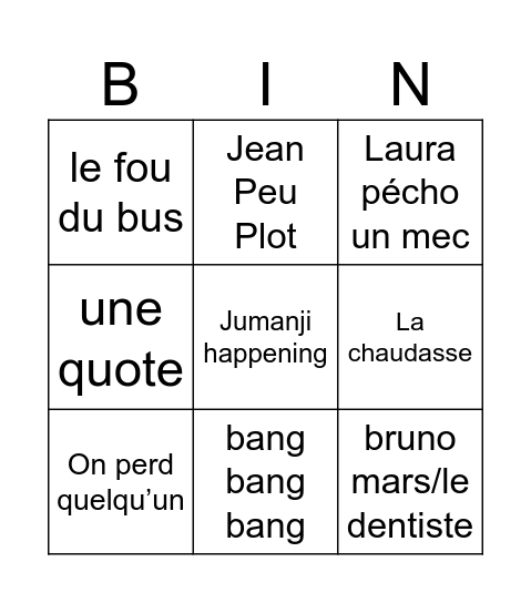 Night Bingo Card