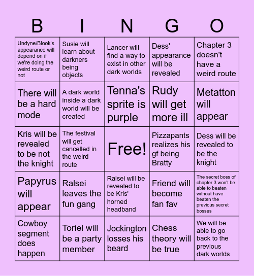 Deltarune Chapters 3 & 4 Bingo Card Bingo Card