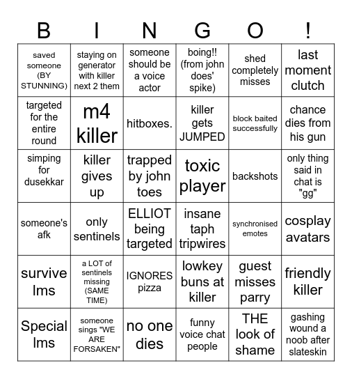 forsaken!!! Bingo Card