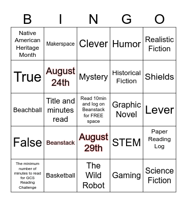 Summer Reading Bingo Card
