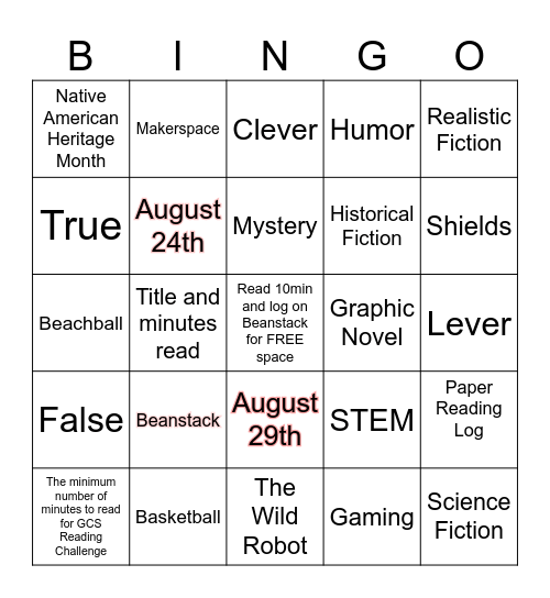 Summer Reading Bingo Card