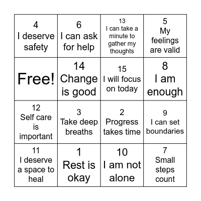 Self Care Bingo Card