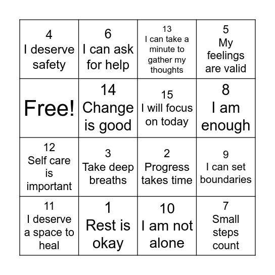 Self Care Bingo Card